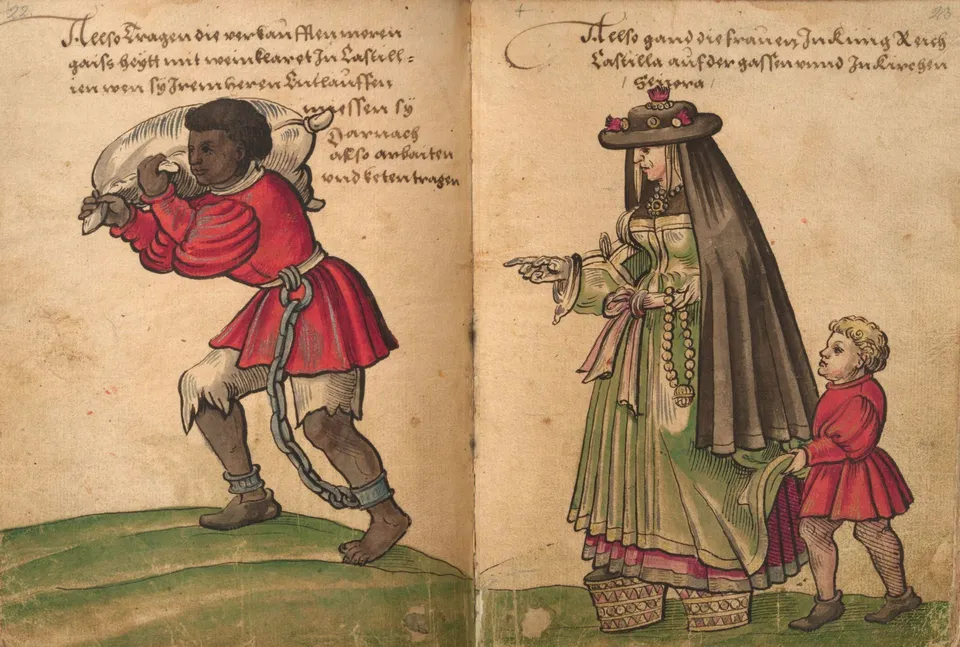 Christoph Weidetz, Trachtenbush, 1520: Negro encadenado en España, cargando un pellejo de vino